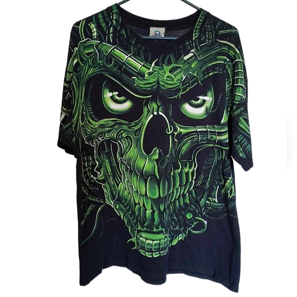 Vtg Liquid Blue 1998 | Green Terminator Skull Bone | Travis Scott | 90's vintage - Picture 12 of 14
